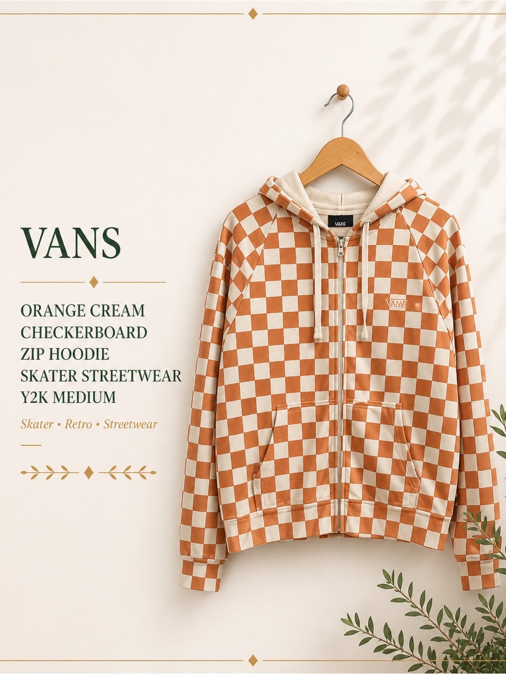 Vans Orange Cream Checkerboard Zip Hoodie - Women's
